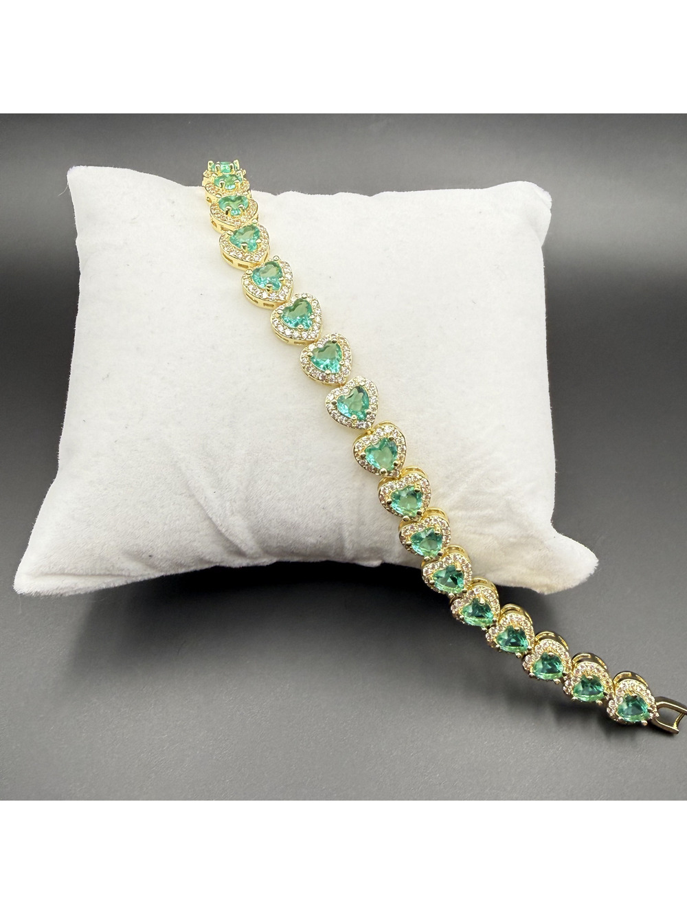 candy+clover mint crystal gold tone heart statement bracelet